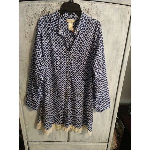 Tommy Bahama Button Down Collared Lace Edge Mini Dress Md Boho Classic Feminine - Picture 1 of 9